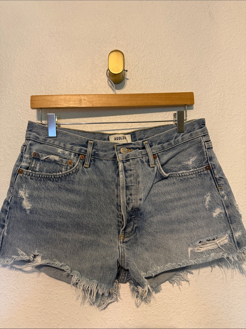 Agolde Parker high waisted denim shorts frayed distressed 28